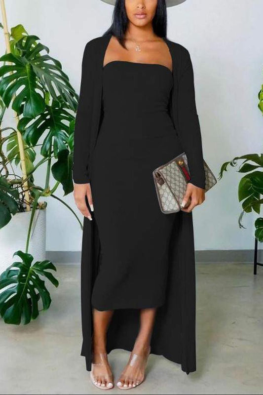 Black Long Sleeve Dress Set