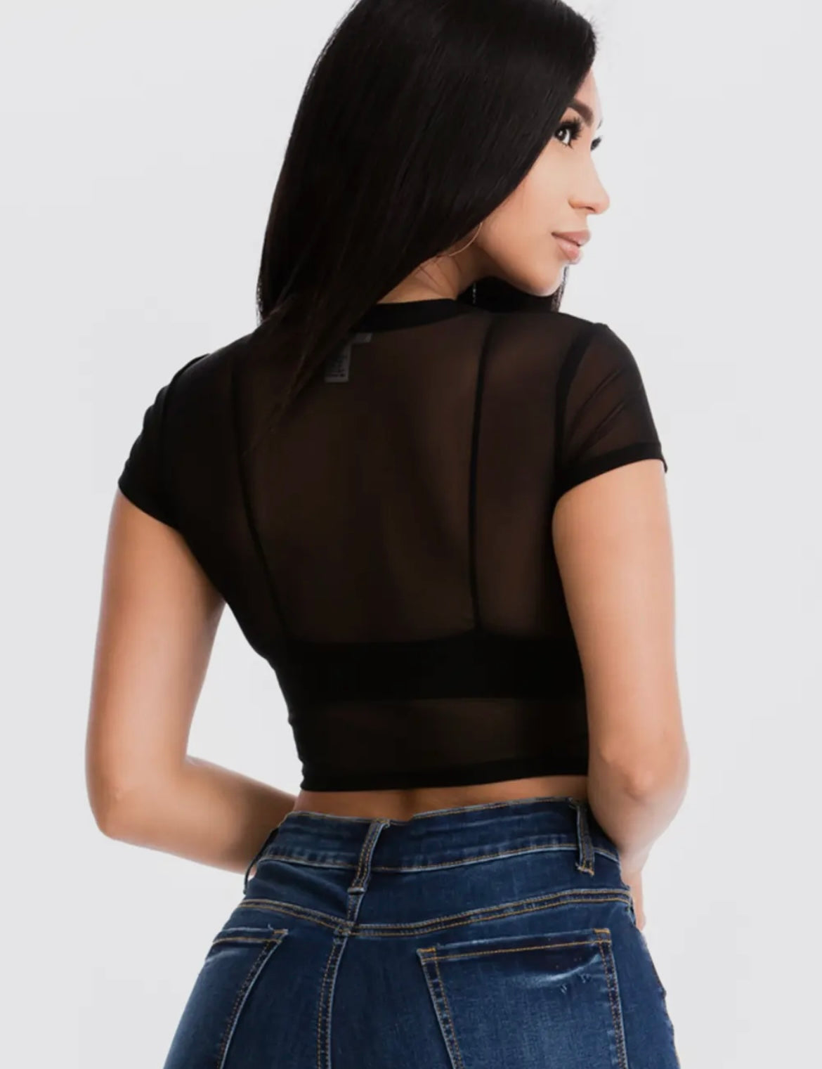 Black mesh crop top