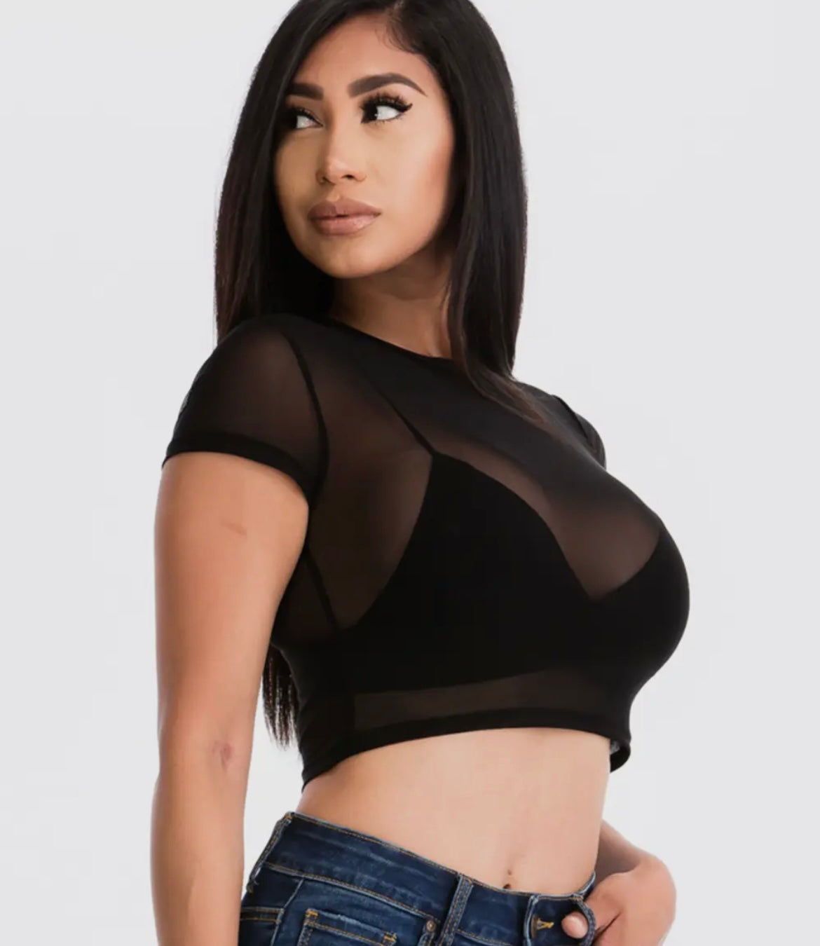 Black mesh crop top